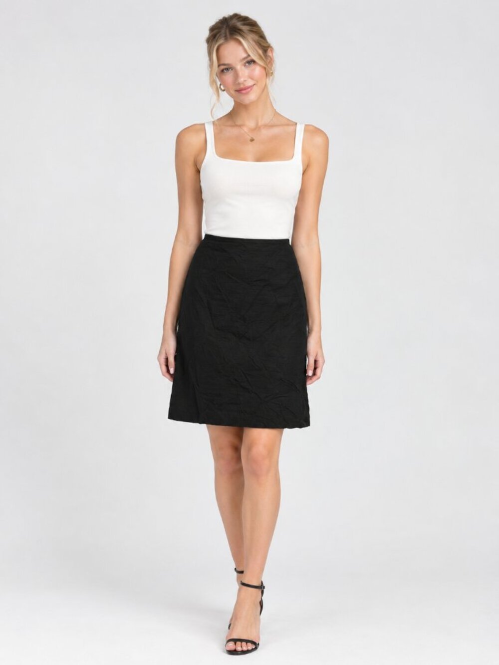 2/$30 TAHARI Linen Blend Pencil Skirt Black 14 #A4289